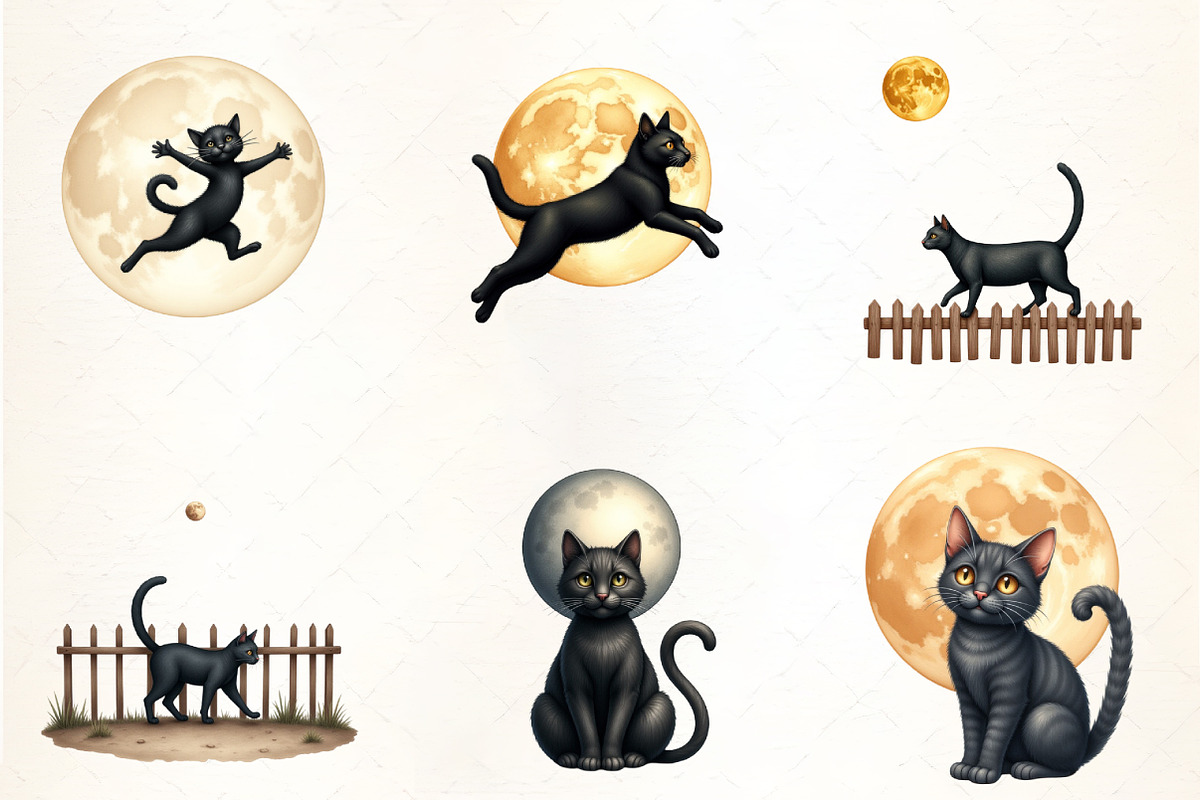 Black Cat and Full Moon Clipart, an Illustration by CrexoraLab (Photo 2 of 5)