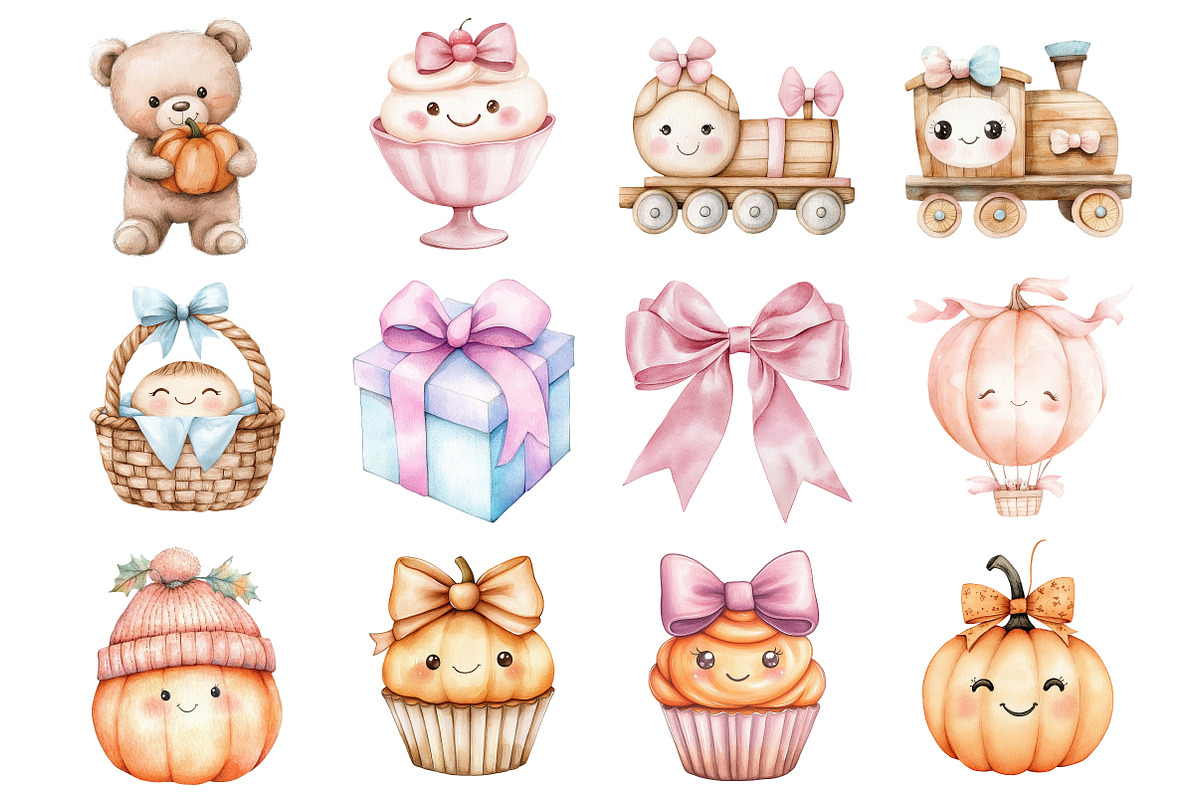 Kawaii Autumn Baby Pumpkin Clipart, a Seasonal Illustration by CitraGraphics (Photo 3 of 4)