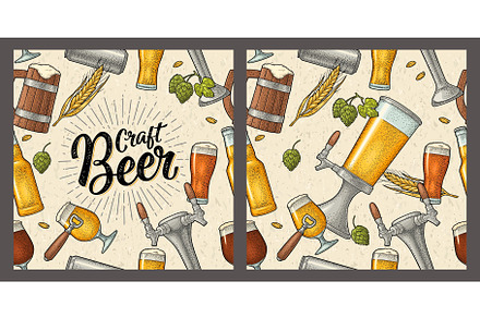 Seamless pattern beer tap engrave, a Food Illustration by MoreVector