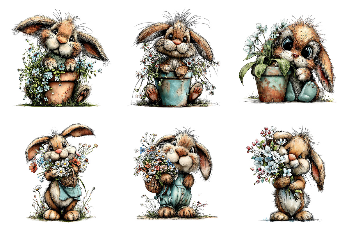 Whimsical Spring bunny clipart, an Illustration by SinaCreation (Photo 5 of 11)