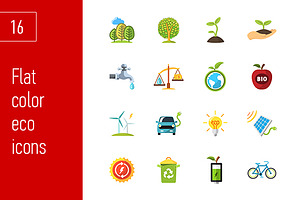 sixteen flat eco icons