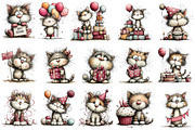 Whimsical Birthday Cat Clipart, an Illustration by OK Design (Thumbnail 3 of 6)