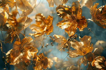 Delicate golden flowers bloom gracef, a Photo by Tanuart
