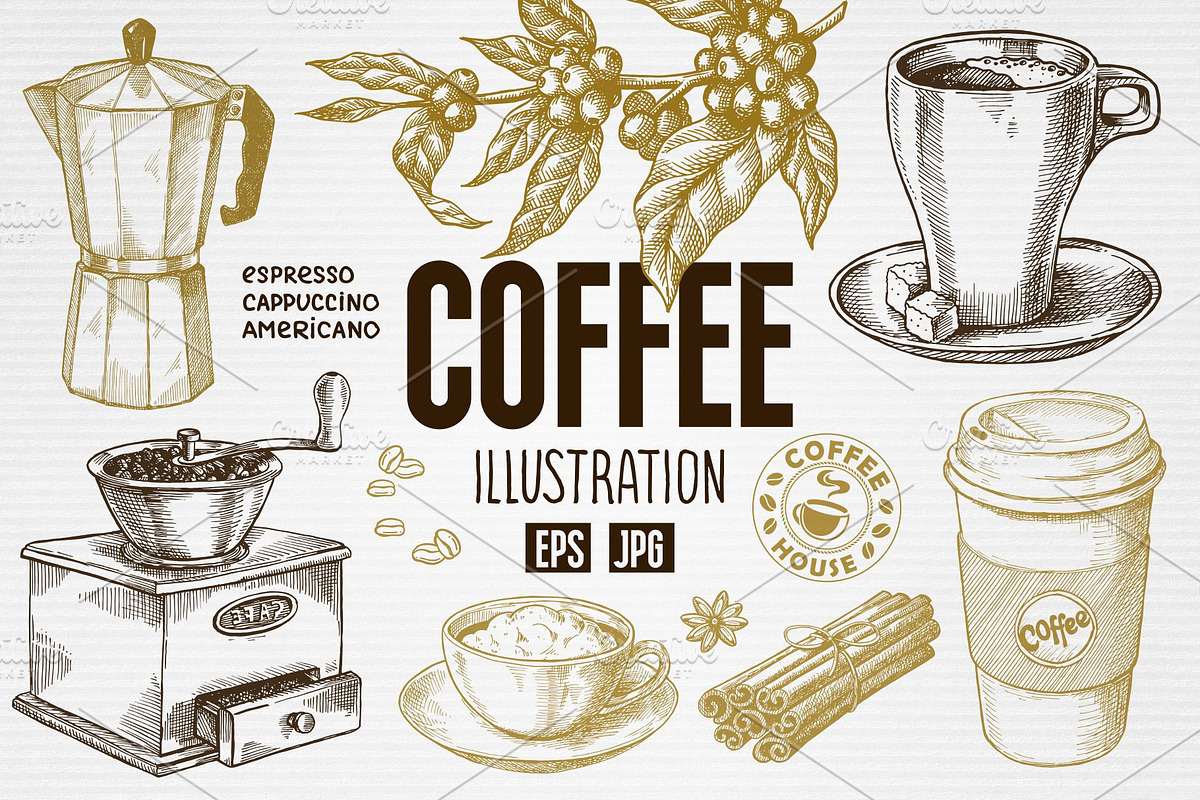 Hand drawn coffee set, a Food Illustration by natadanko (Photo 1 of 2)