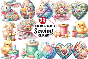 Spring & Easter Sewing Clipart, an Illustration by Watercolor design