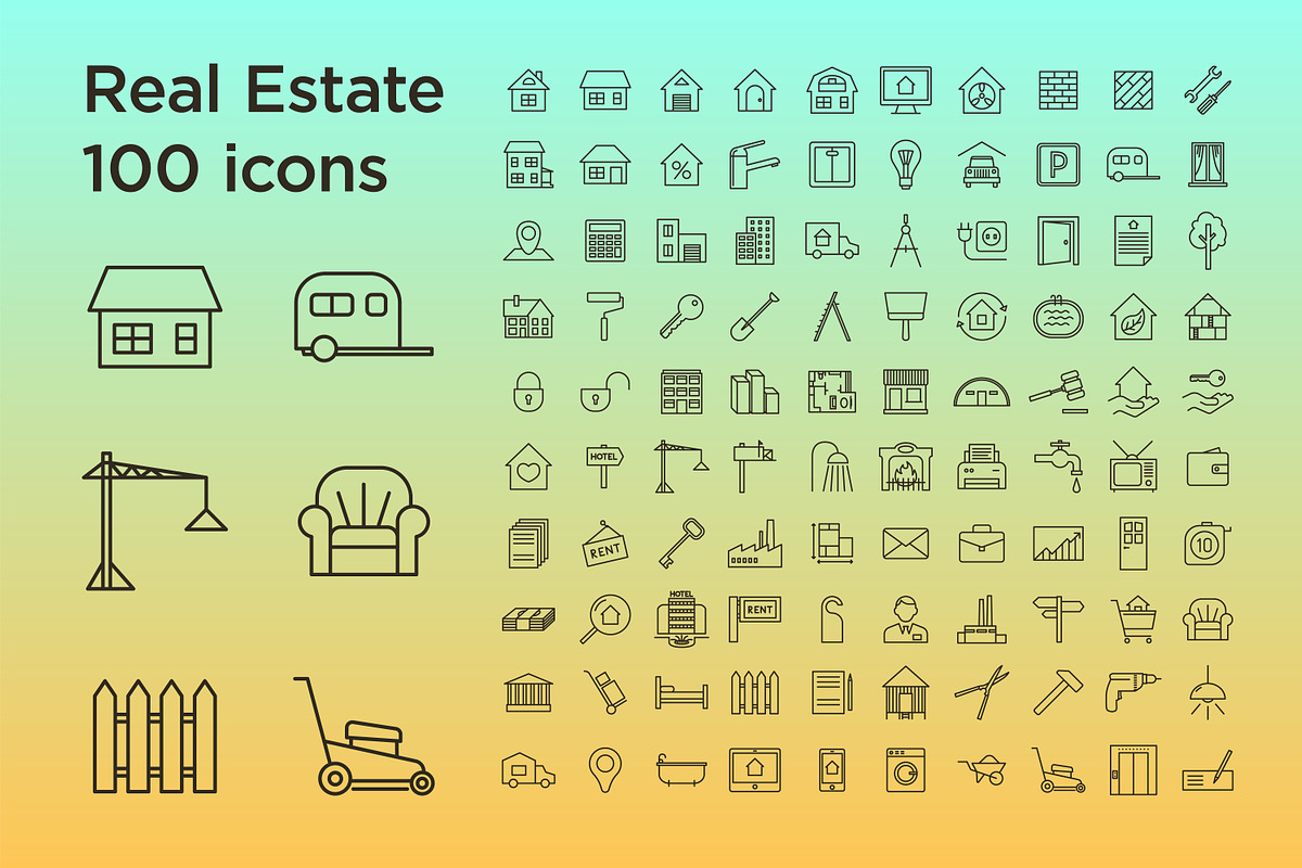 Real Estate 100 icons, an Outline Icon by vladimir..lavrentev (Photo 1 of 2)