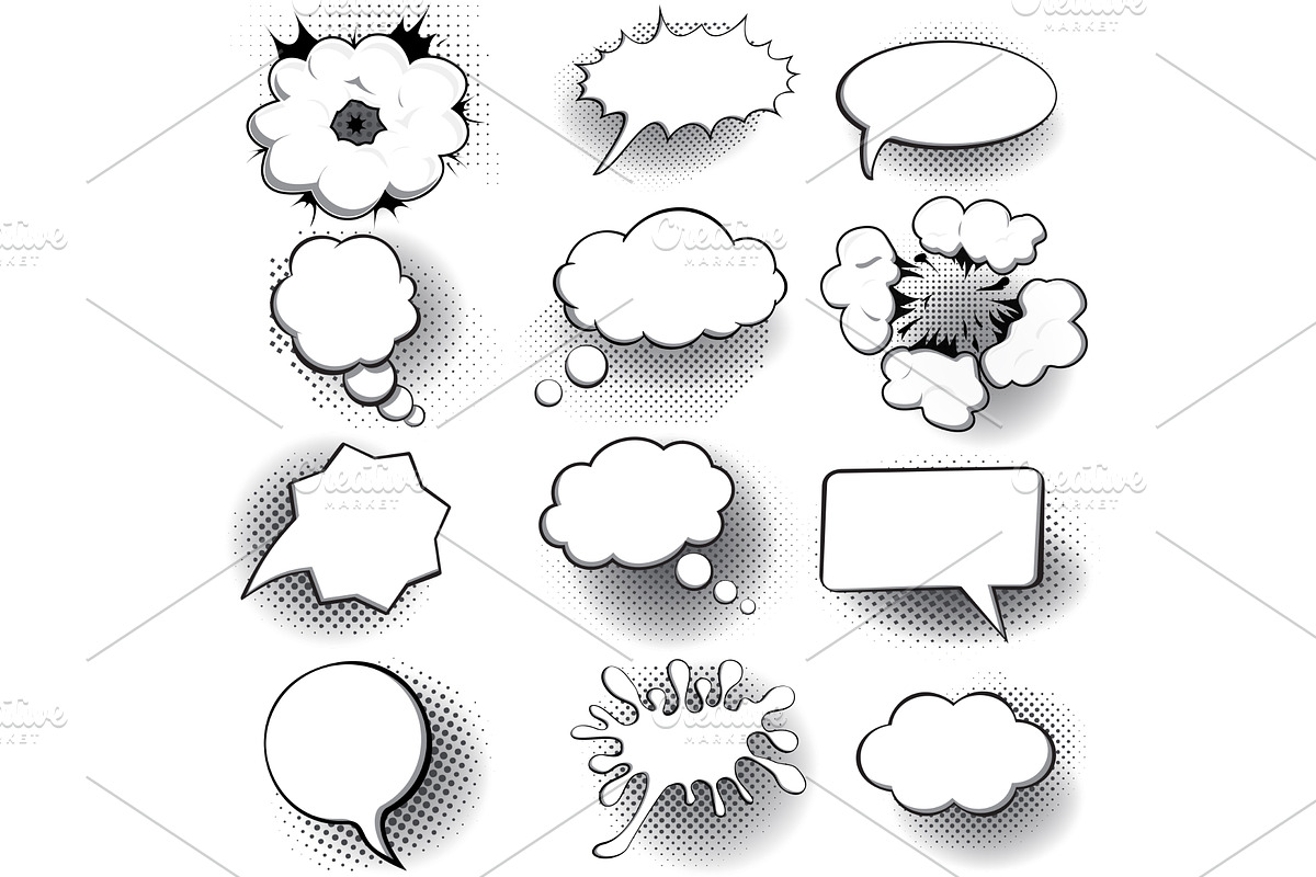 Speech bubbles set, Halftone shadows, an Object Illustration by piter.goskov