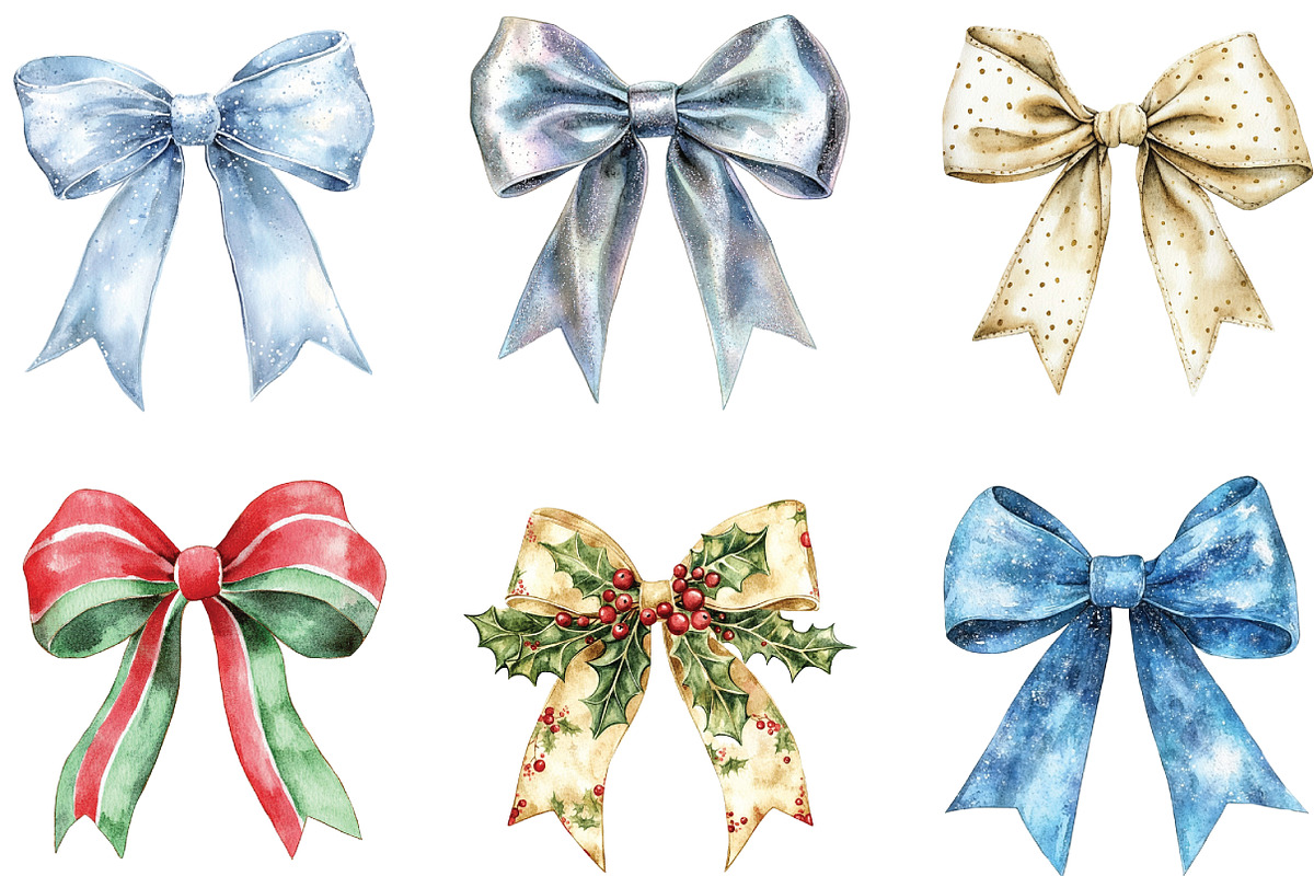 Watercolor Christmas Bow Clipart, an Illustration by CraftArtStudio (Photo 3 of 6)