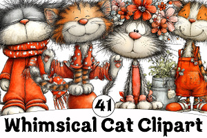Whimsical Cat Clipart, an Illustration by Design Market