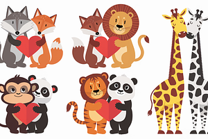 Set Of Vector Animal Couples Love