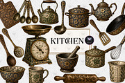 Vintage Floral Kitchen Clipart, a Decorative Illustration by BigCakeBee (Thumbnail 1 of 3)