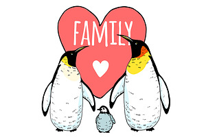 Happy Penguin Family Illustrations