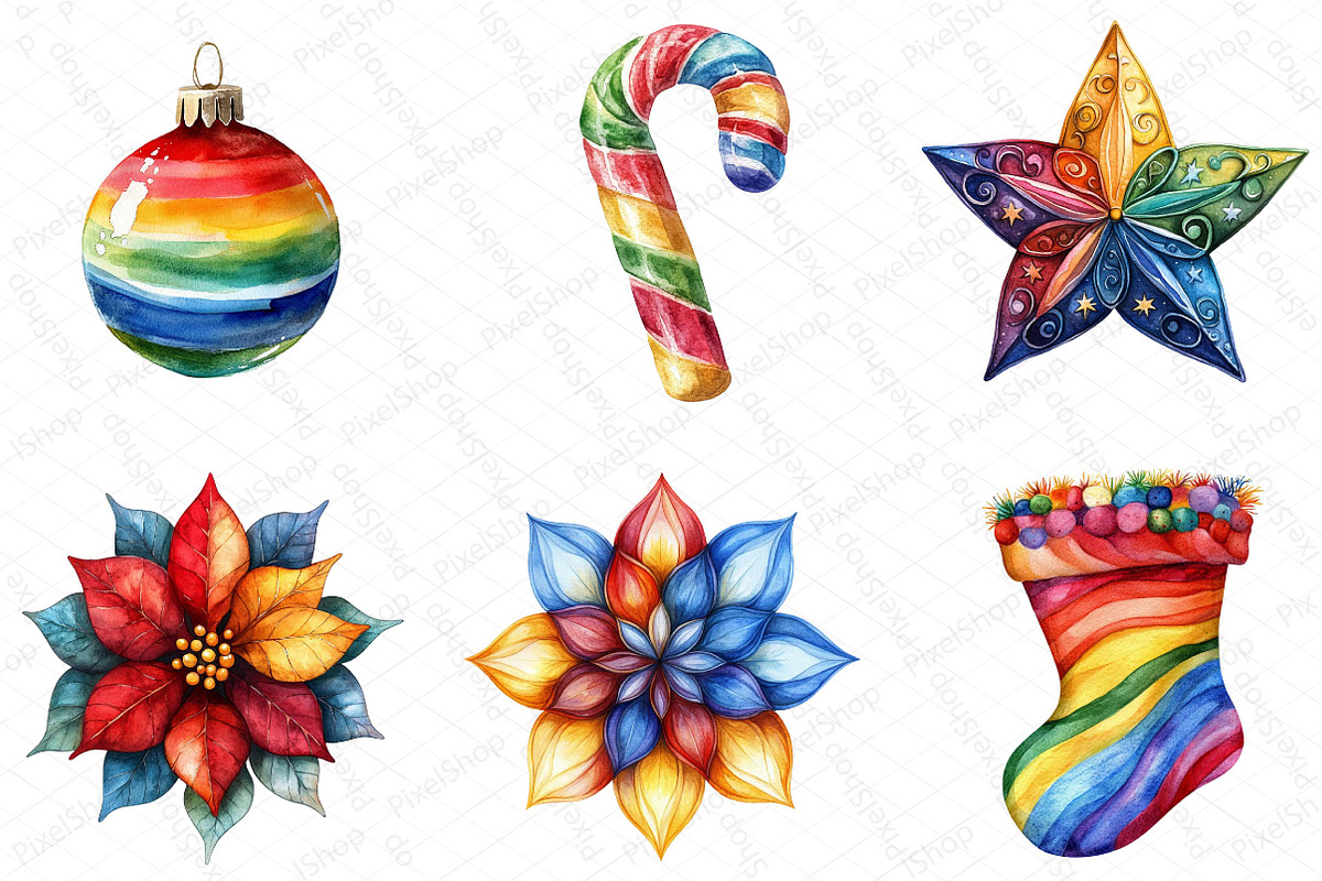 Watercolor Groovy Christmas Clipart, an Illustration by DreamPrint404 (Photo 6 of 6)