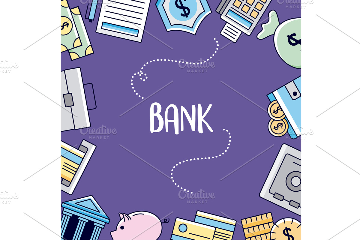 Bank icon set, a Finance Illustration by studiogstock