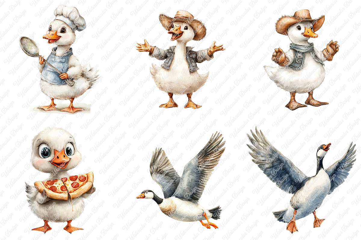 Watercolor Silly Goose Clipart, an Illustration by Watercolor design (Photo 3 of 12)