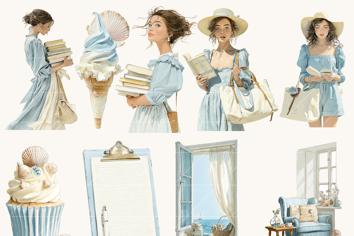 Watercolor Coastal Planner Clipart, a Person Illustration by BusyDaydesign (Photo 2 of 9)