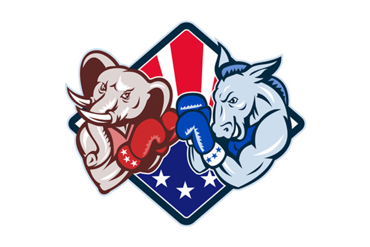 Democrat Donkey Republican Elephant, an Animal Illustration by patrimonio