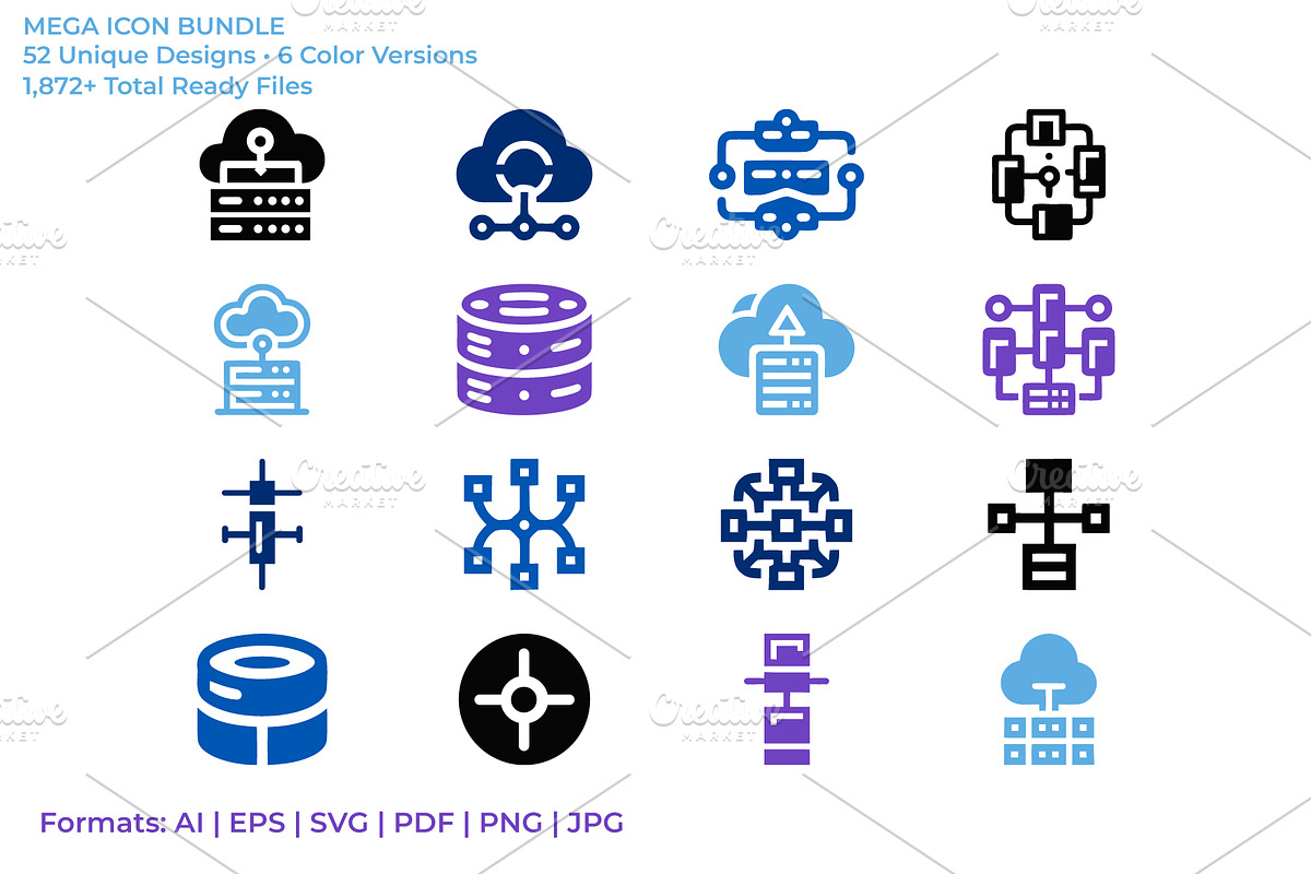 Tech Cloud Data Server Icons Bundle, a Solid Icon by Vectorium Studio (Photo 1 of 24)