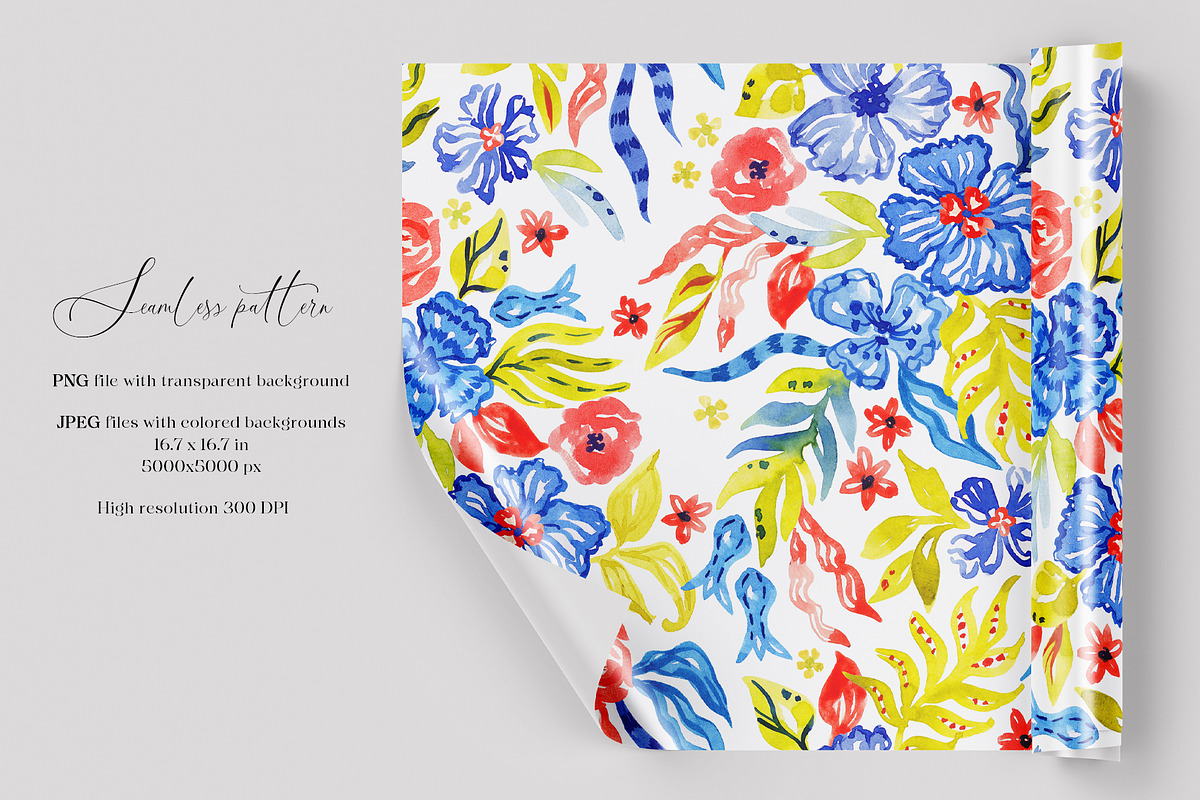 Whimsical watercolor garden print, a Pattern Graphic by SirenaArt (Photo 2 of 13)