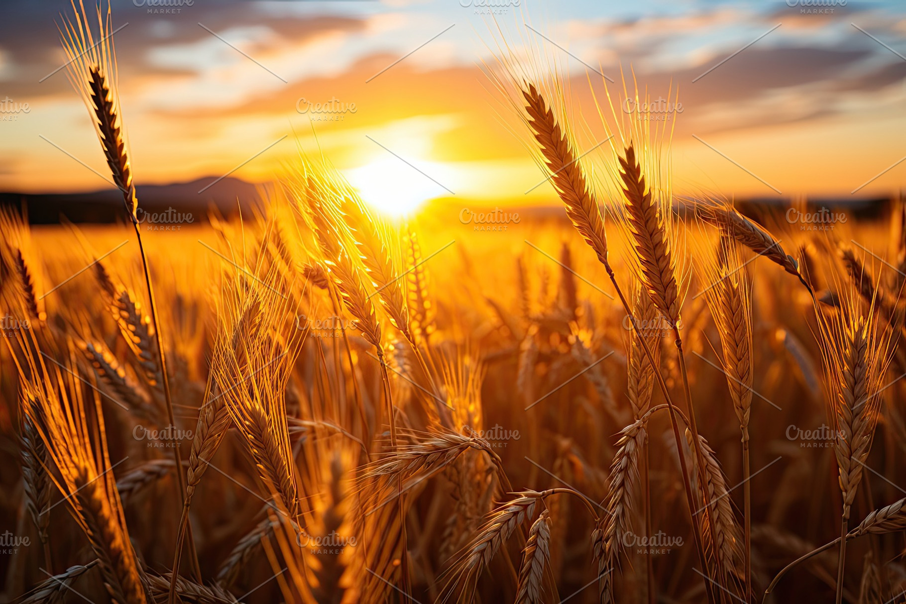 wheat fields in the warm glow of the, a Photo by SaroStock