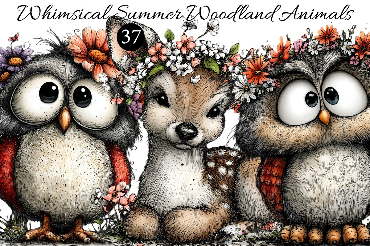 Whimsical Summer Woodland Animals, an Illustration by DreamArtGraphic (Photo 1 of 3)