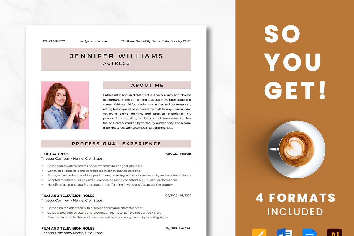 Actress Resume Template, a Resume Template by ResumeInventor (Photo 8 of 9)