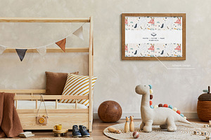 Landscape Frame In Baby Room Mock-up