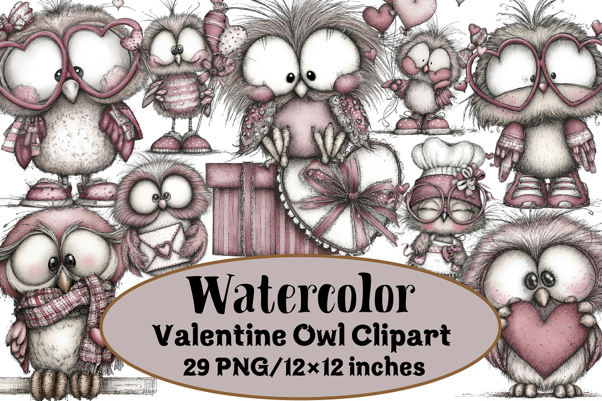 Valentine Owl Clipart, an Illustration by Design Market (Photo 1 of 3)