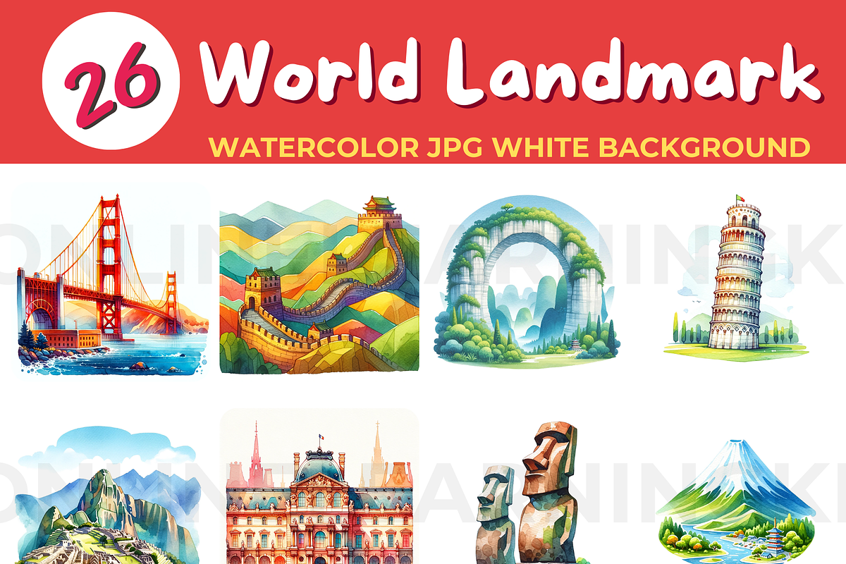 Around The World Famous Landmarks wa, an Education Illustration by John_Walker (Photo 2 of 3)