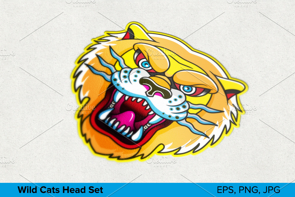 Wild Cats Head Set, an Animal Illustration by Moloko88 (Photo 3 of 8)