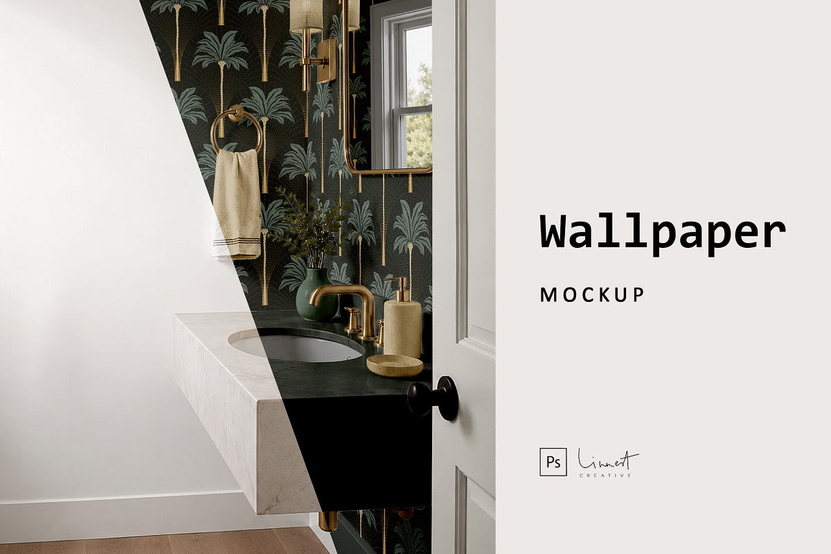 Elegant Bathroom Wallpaper Mockup, a Household Mockup by LinnestCreative (Photo 1 of 8)