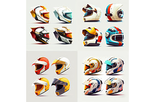 Motorcycle helmets set in colorful, an Object Illustration by Lermont51