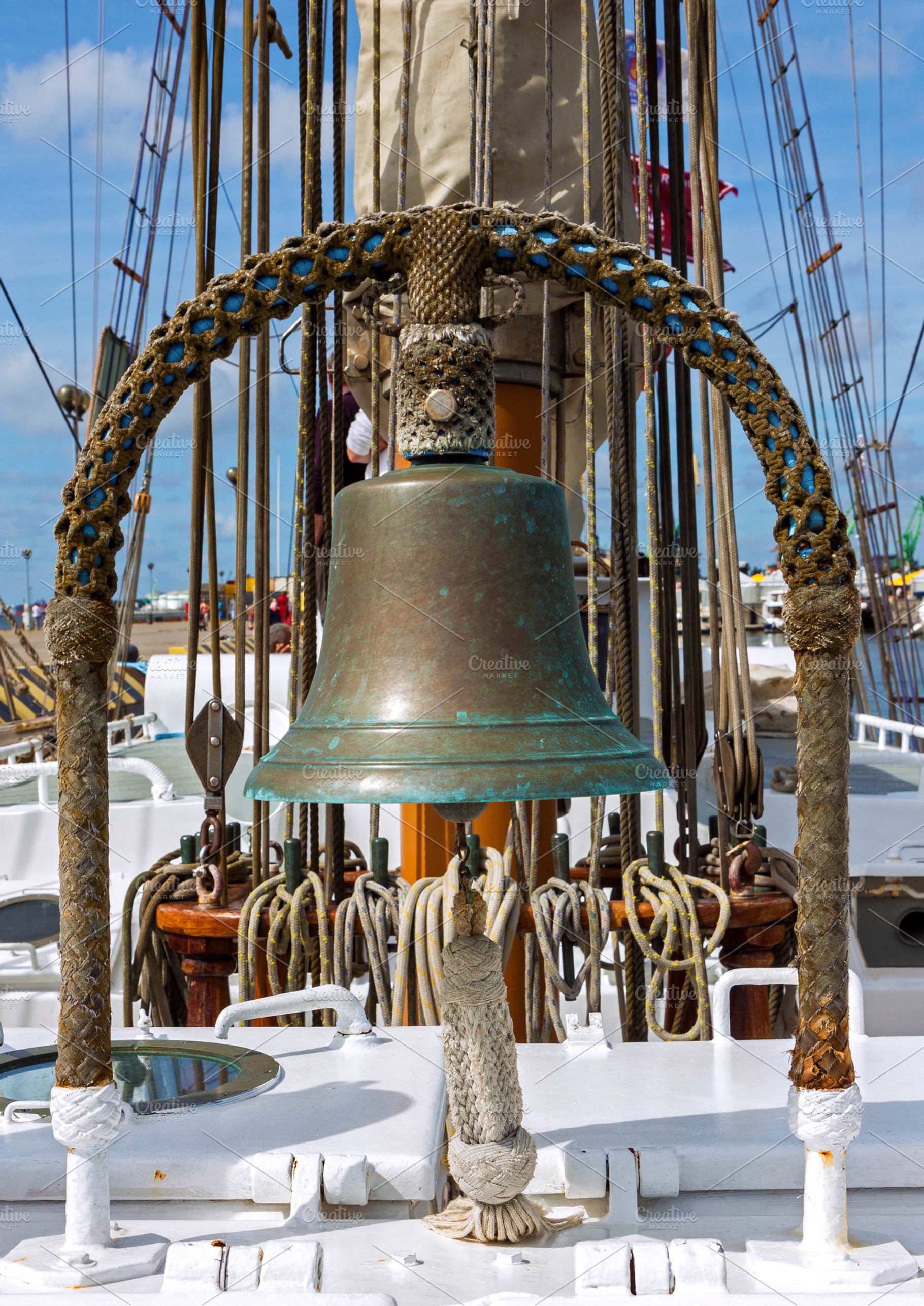 Old ship deck with copper bell, a Transportation Photo by BOOCYS