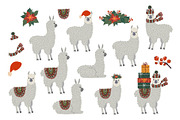 Christmas llamas and Santa clipart, an Animal Illustration by KupalinaArt (Thumbnail 2 of 7)