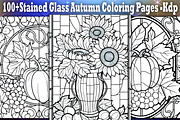 Stained Glass Autumn Coloring Pages, a Seasonal Illustration by Coco Bloom (Thumbnail 1 of 6)