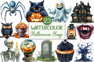 Watercolor Halloween Huge Clipart, an Illustration by Craft Nest