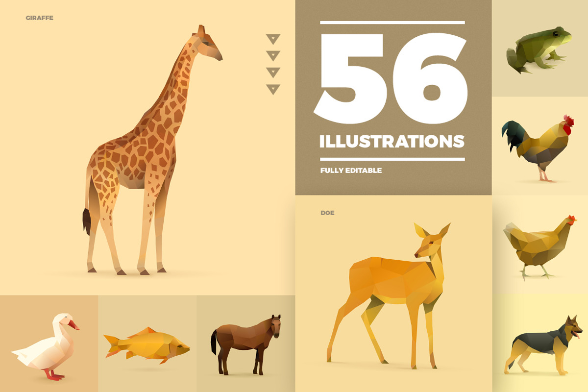 Set of Polygonal Animals, an Animal Illustration by blauananas (Photo 2 of 7)