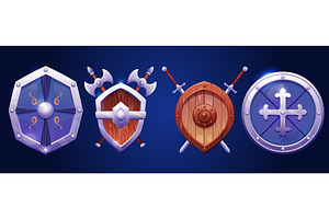 Medieval cartoon shield set, an Illustration by art PVP - market