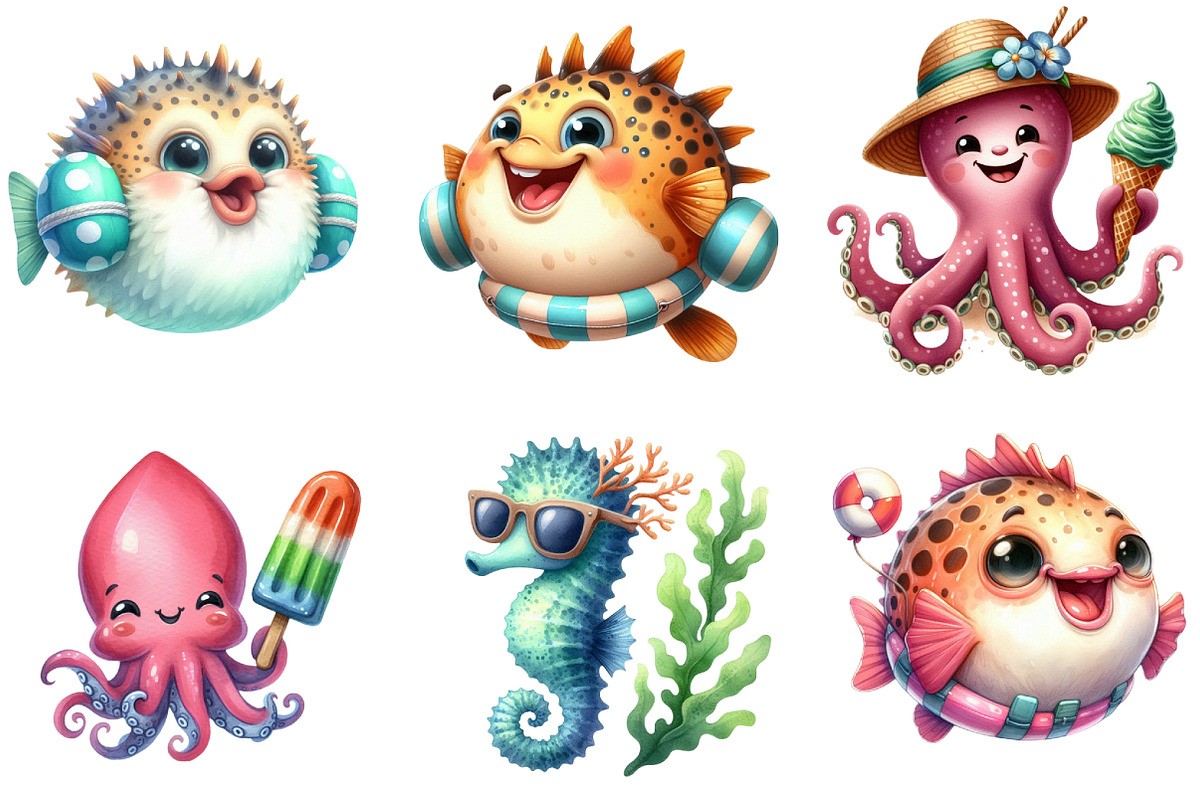 Summer Sea Animals Clipart, a Seasonal Illustration by DreamArtGraphic (Photo 2 of 4)