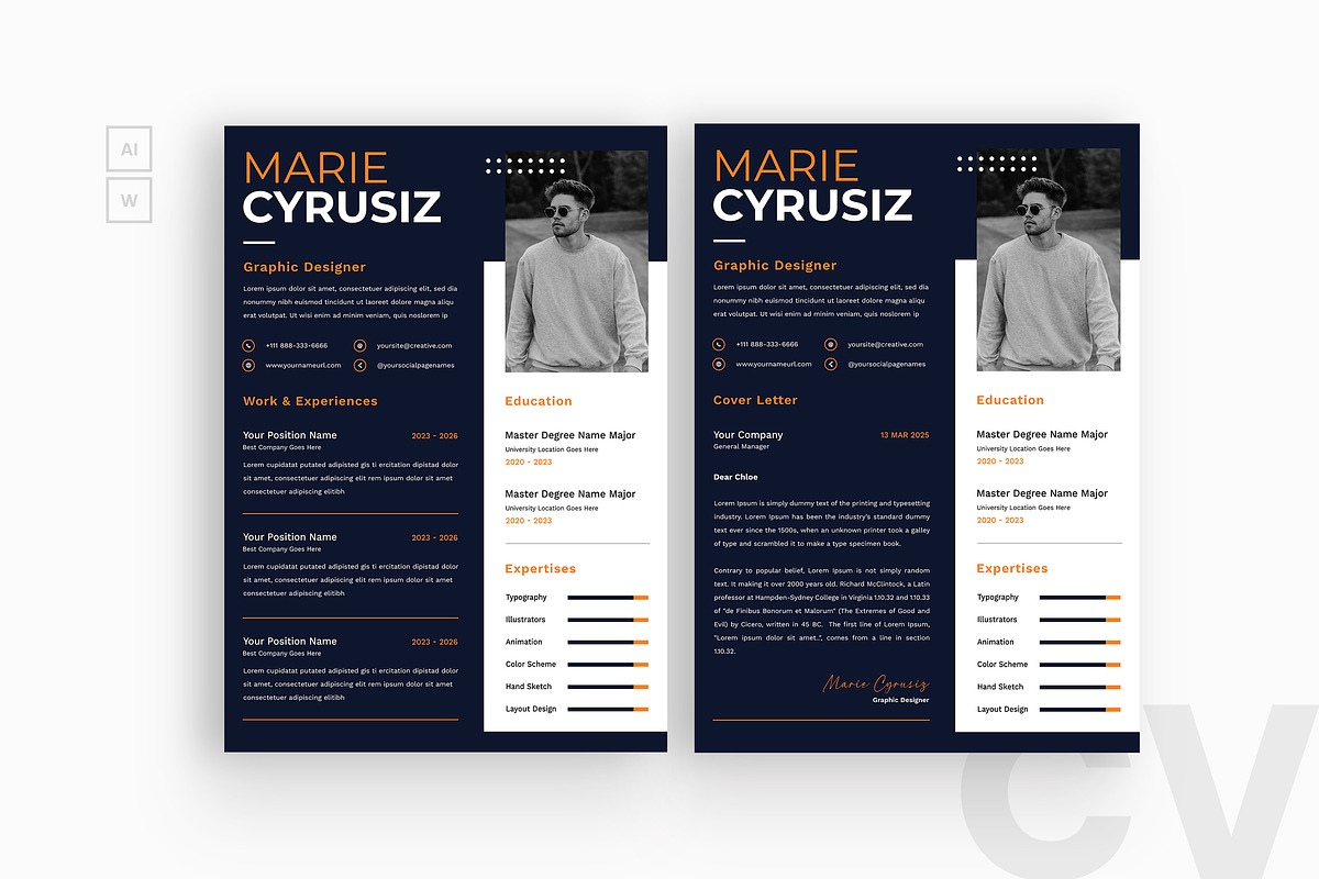 Dark Graphics Resume CV, a Resume Template by iDoodle Studio (Photo 1 of 4)
