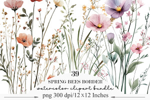 Spring Bees Border Clipart, an Illustration by Designking