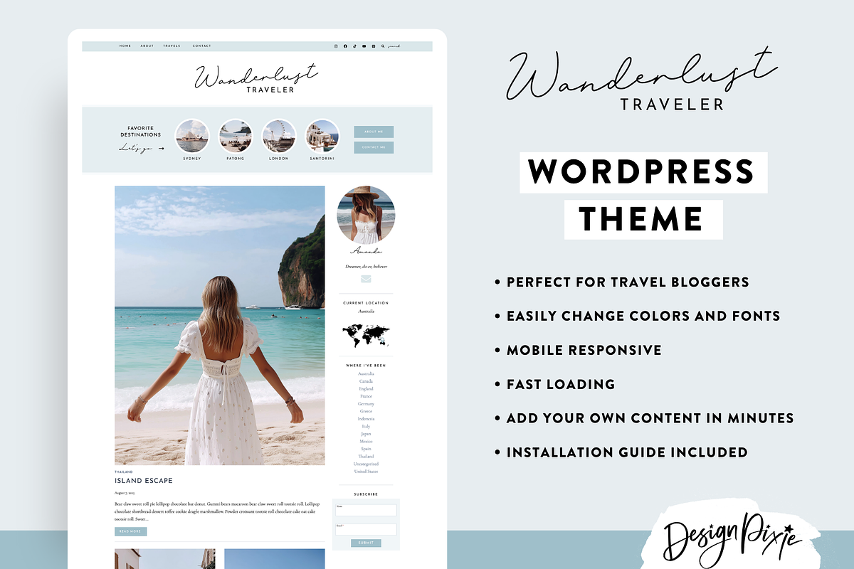 Travel Blog Wordpress Theme Blue, a WordPress Template by Design Pixie (Photo 2 of 9)