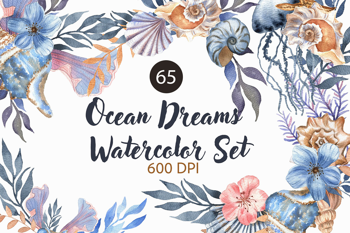 Ocean Dreams Watercolor Set, an Object Graphic by ViolettaKh (Photo 1 of 7)
