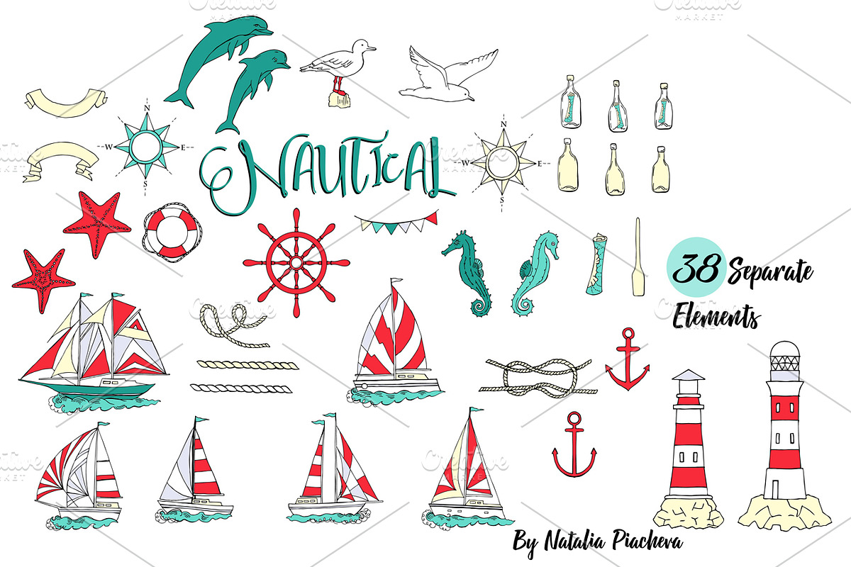 Nautical Elements with Ships, an Illustration by Nataliapiache (Photo 2 of 7)