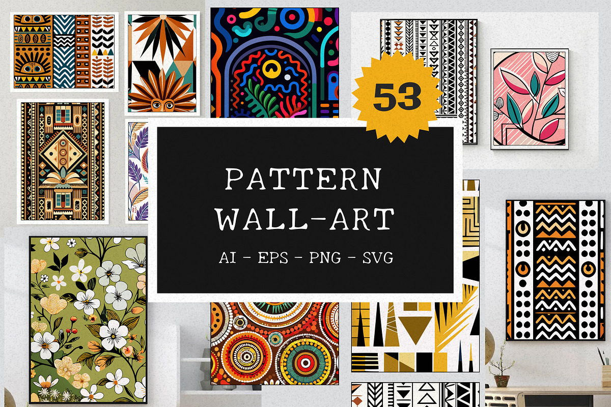 Pattern Wall Art Printable Set, a Wallpaper Graphic by Helospace (Photo 1 of 10)
