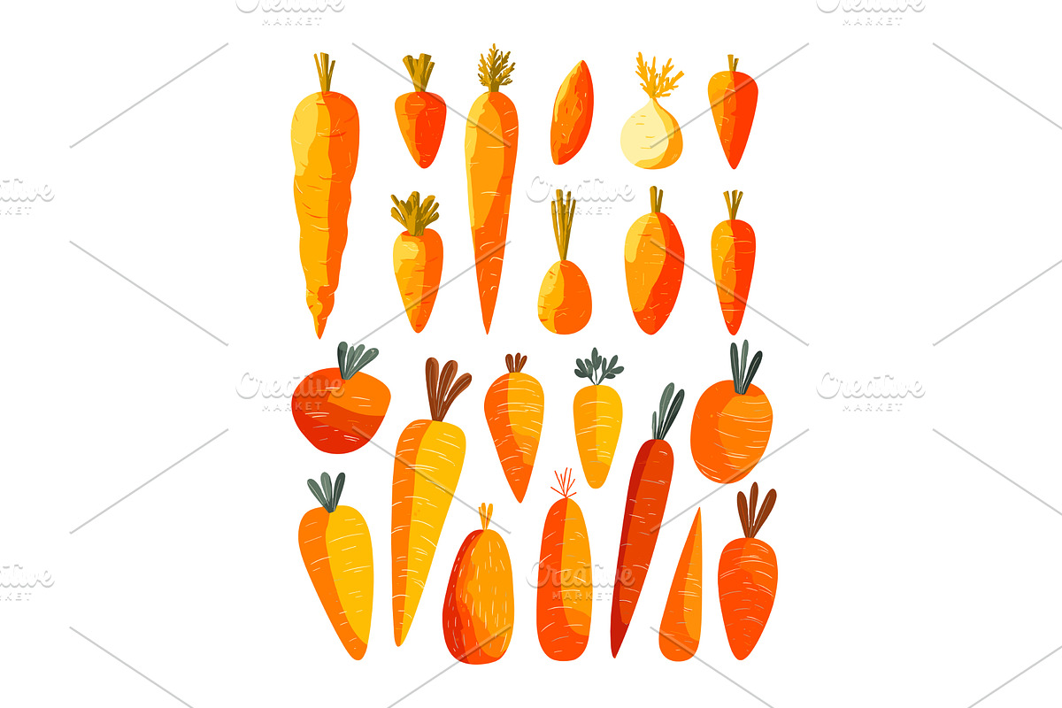 Orange carrots cartoon vector set, a Food Illustration by Onyx