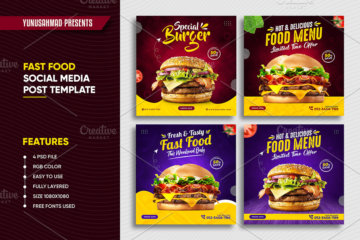 Fast Food Instagram Post Template, a Social Media Template by Yunus Ahmad (Photo 1 of 5)