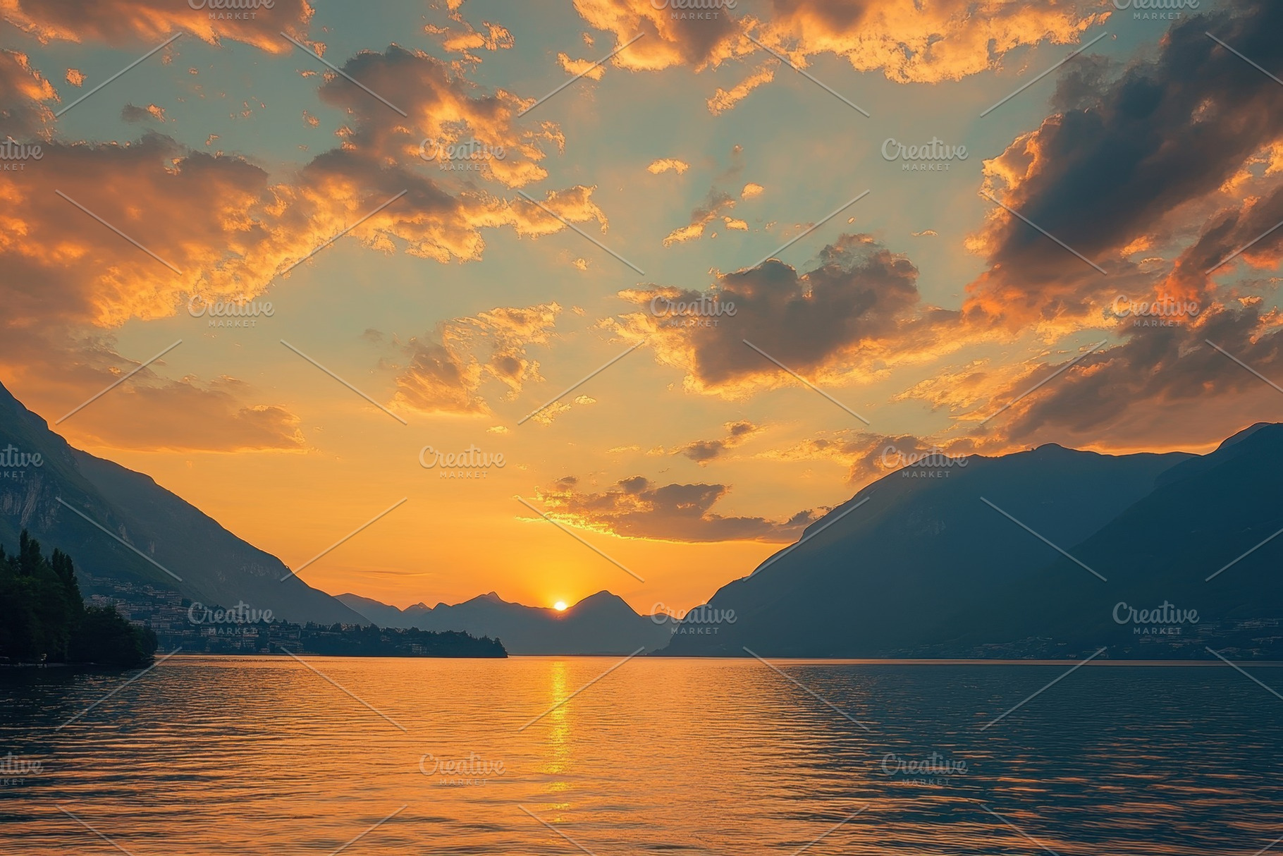 Serene summer sunset over tranquil l, a Photo by Iftikhar Alam