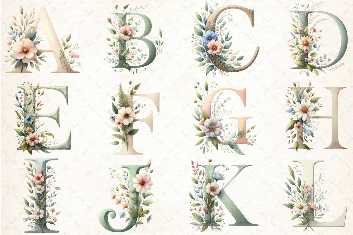 Alphabet, Letters, Floral Clipart, an Illustration by DreamCafeArt (Photo 3 of 3)
