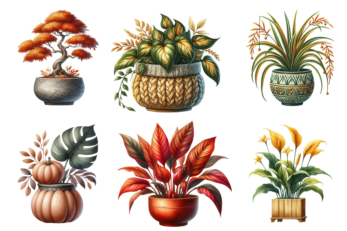 Positive Autumn Houseplant Clipart, an Illustration by Watercolor design (Photo 4 of 4)